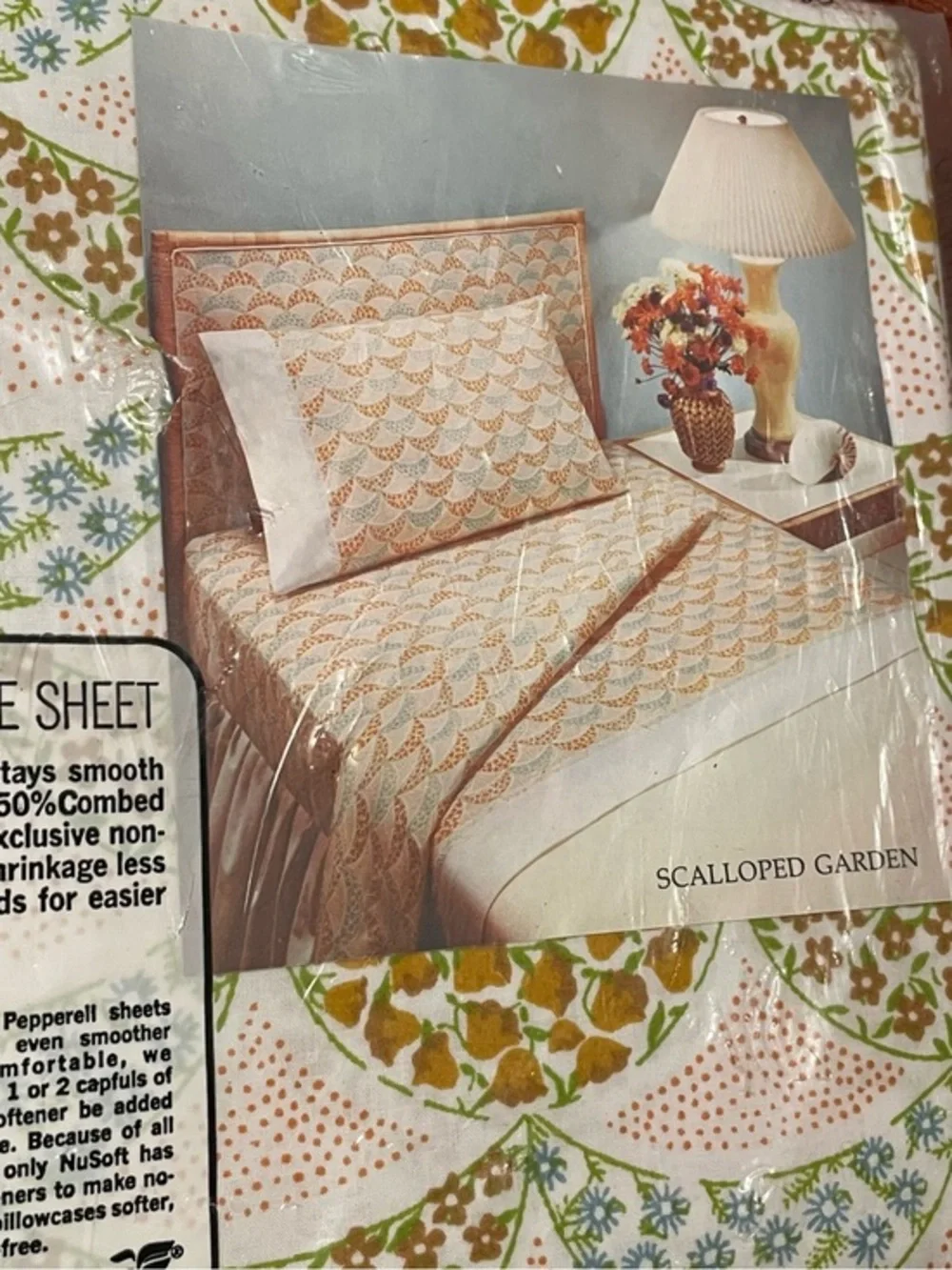 Vintage Lady Pepperell Floral Queen Flat Sheet Scalloped Garden In Package